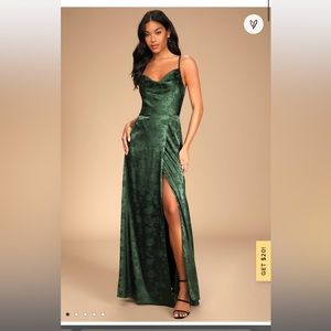 Simply Dreamy Emerald Green Satin Floral Jacquard Maxi Dress